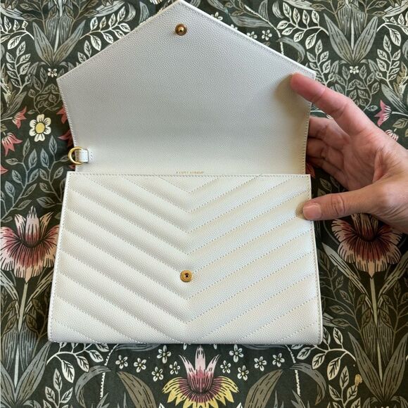 Saint Laurent YSL Cassandre Quilted Matelassé Envelope Flap Leather Clutch Pouch - Picture 8 of 15